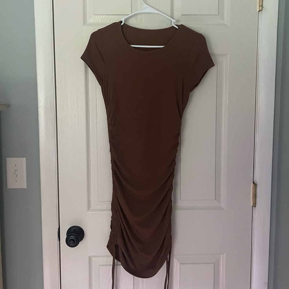 Elegant Brown Ruched Dress